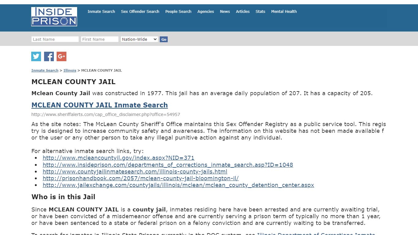 MCLEAN COUNTY JAIL - Illinois - Inmate Search